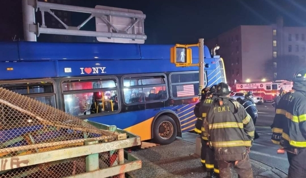 MTA articulated bus dangles off an overpass 1