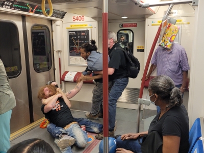 Just a small brawl on the TTC subway. 