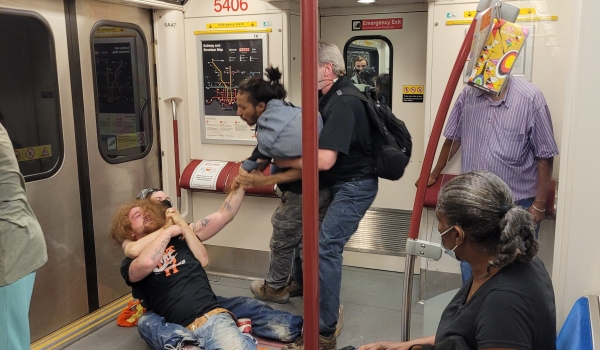 Just a small brawl on the TTC subway. 