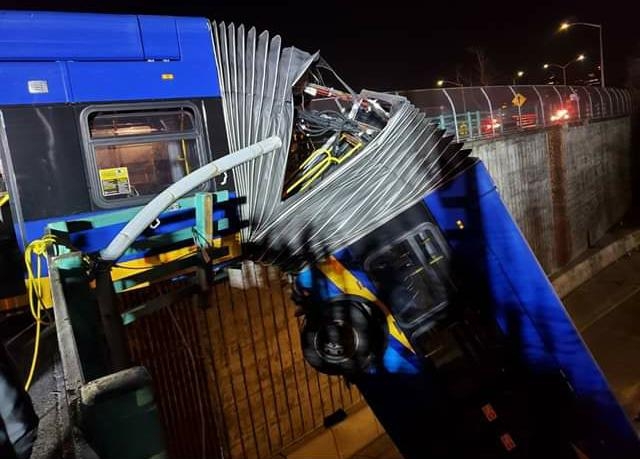 MTA articulated bus dangles off an overpass 2